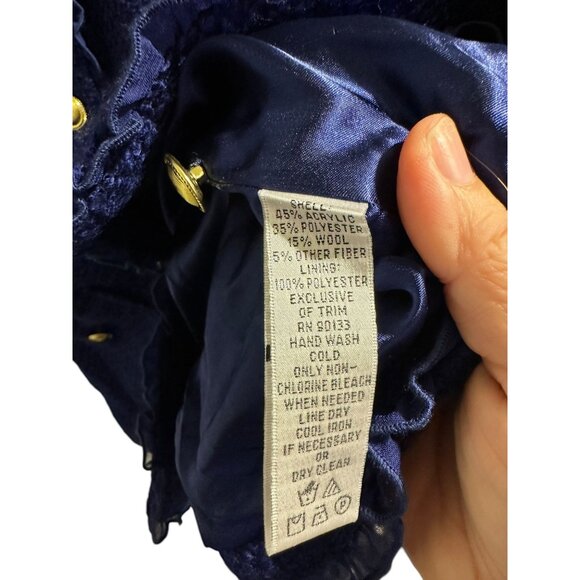 ✌️ 2/$40 ✌️ Joan Rivers Textured Blue Bouclé Jacket, Gold Buttons Size 12 - Picture 9 of 9